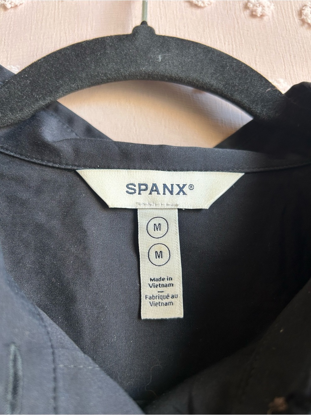 Spanx Woven Long Sleeve Poplin Button Front Oversized Top Sz L Black - Picture 4 of 6